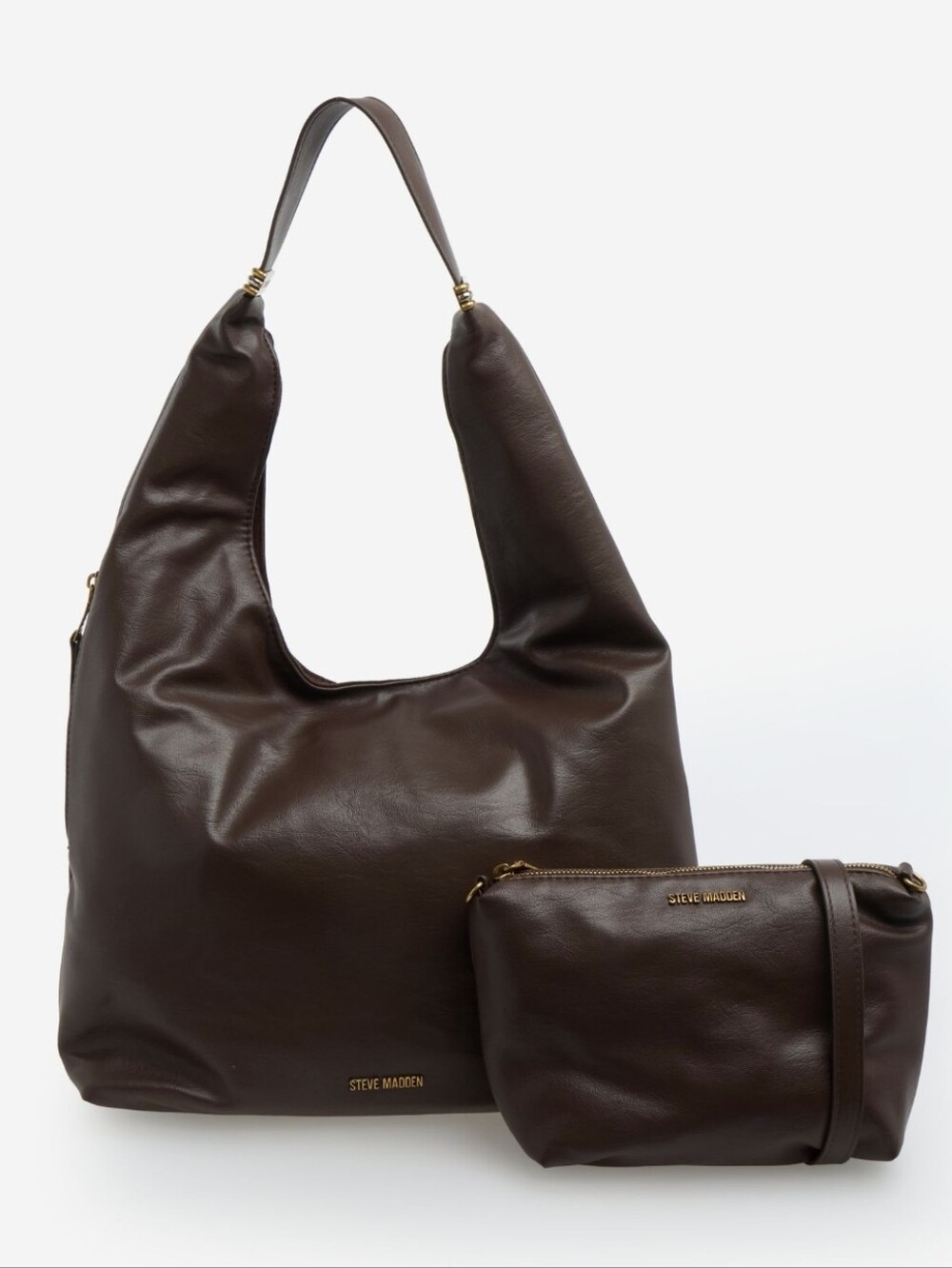 Steve Madden Dark Brown Leather Shoulder Hobo with Detachable Pouch